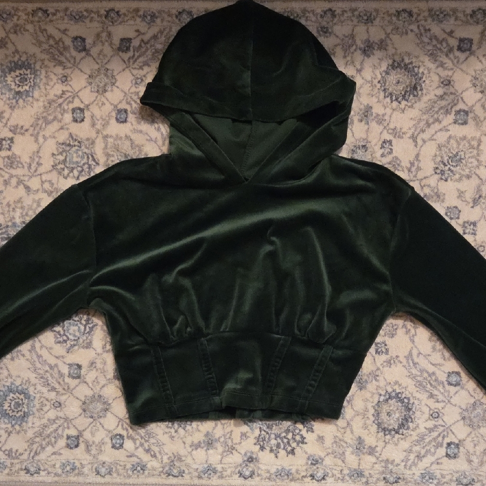 cropped velour-touch lightweight hoodie, corset detailing